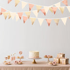 Rose Gold Champagne Gold Beige Party Decorations Metallic Fabric Triangle Flag Pennant Banner Garland Bunting for Engagement Bridal Shower Wedding Birthday Baby Shower Graduation Decoration Supplies