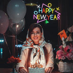 Happy New Year Neon Sign Exquisite And Beautiful New Year LED Light Up Sign for Decor Dimmable USB Powered New Year Neon Light Sign for New Year Celebrate Party Home Room Business Wall Decor (16.5*12.6 In Multicolored)