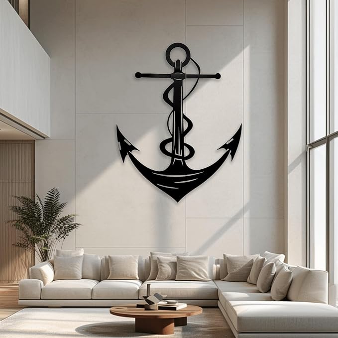 XXQ Anchor Metal Wall Decor, Anchor Metal Wall Art for Bedroom Living Room Dorm Antique Anchor Wall Decor Antique Metal Anchor Farmhouse Decor (Black, 39" x 59" / 100 x 150cm)