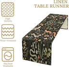 Mushroom Table Runner,Vintage Boho Forest Wild Animal Wildflower Botanical Plants Pattern Print Burlap Hotel Indoors Outdoor Dining Room Kitchen Holiday Party, 13x60in