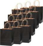 qiqee 50-Packs Black Paper Gift Bags with Handles Bulk 8.3"x3"x 6" Small Size Paper Bags Multiple Uses(Small Size)