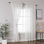 VISIONTEX Sheer Curtains 95 inch Length 2 Panels Set, Decorative Beige Coral Embroidery, Rod Pocket Embroidered Window Drapes for Living Room and Bedroom, 54" x 95"