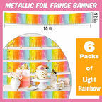 6 Pack 10 Ft Light Rainbow Foil Fringe Garland Metallic Streamers Tinsel Banner Wall Hanging Garland Backdrop for Parade Floats, Halloween, Christmas, Thanksgiving, New Year Party Decorations