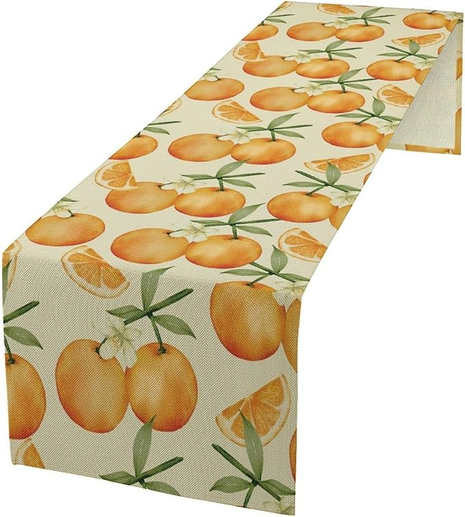 Spring Summer Orange Citrus Table Runner Watercolor Sweet Fruit Botanical Print Dinner Runner for Farmhouse Baby Shower Party Holiday Home Kitchen Dining Table Decor 13x120