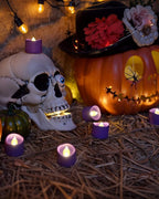 Homemory Purple Tea Lights Candles Battery Operated, 200+Hour Flameless Flickering Fake Electric LED Colored Tealights Candles for Party, Wedding, Halloween, Mardi Gras, Holiday Decor, 12-Pack