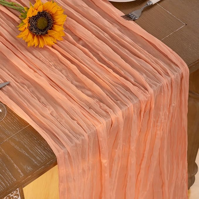 Peach Cheesecloth Table Runner 6 Pack Fall Table Runners Boho Gauze 120 Inches Cheese Cloth Fall Table Decorations for Sweet Little Peach Baby Shower Decor Wedding Bridal Thanksgiving Party