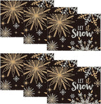 Artoid Mode Black Snowflake Let It Snow Winter Placemats Set of 6, 12x18 Inch Seasonal Christmas Table Mats for Party Kitchen Dining Decoration
