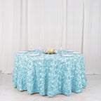 Efavormart 120" Wholesale Round Table Cover Light Blue Grandiose Rosette 3D Satin Tablecloth for Wedding Party Event Decoration
