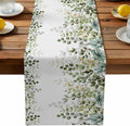 Sage Green Eucalyptus Cotton Linen Table Runner for Dining Kitchen, Farmhouse Leaves Wedding Outdoor Party Tablerunners Decoration Botanical Floral Dresser Scarf Coffee Tablecloth Runners 13x90 Inches