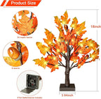 2 Pack 18 Inch Prelit Fall Maple Tree with 36 LED Lights, 6 Acorns, 1.5ft Tabletop Autumn Artificial Tree, Fall Centerpieces for Thanksgiving Decoration, Christmas Halloween Harvest Home Decor