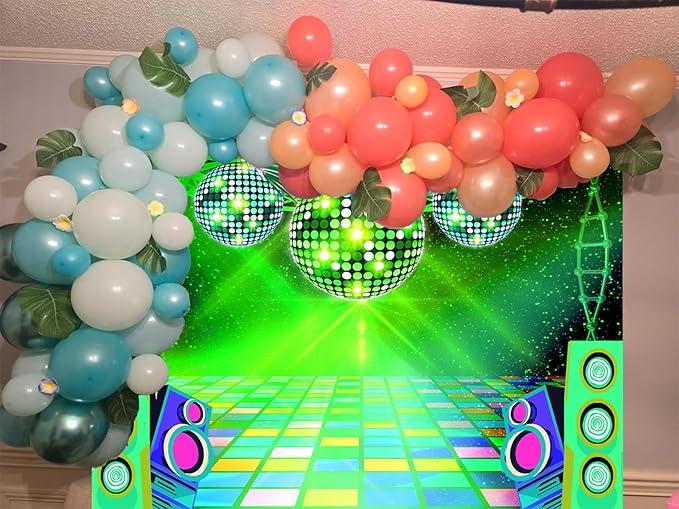 Dance Party Backdrop Retro 80s 90s Theme Stage Dance Ball Music Birthday Party Decoration DJ Photography Background 12 x 10 ft for Baby Shower Picture Photo Shoot Polyester Fabric, Green