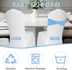 100 Pack Spandex Stretch Blue Chair Sashes Bows Universal Elastic Light Blue Chair Cover Bands Ties with Buckle Slider for Wedding Party Banquet Ceremony Reception Event Decorations