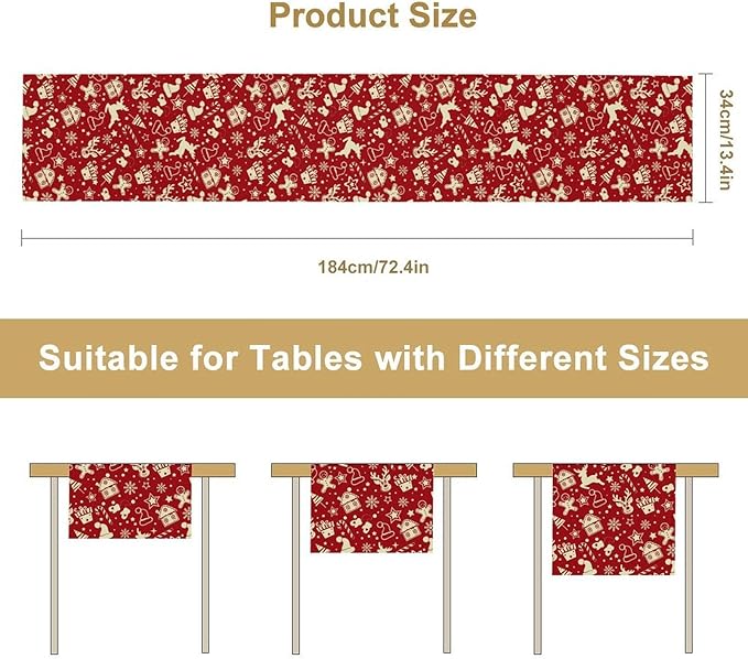 Christmas Table Runner,Seasonal Winter Deer Table Decoration Snowflake Table Cloth Kitchen Dining Table Decoration for Home Party Decor 13x60 Inch