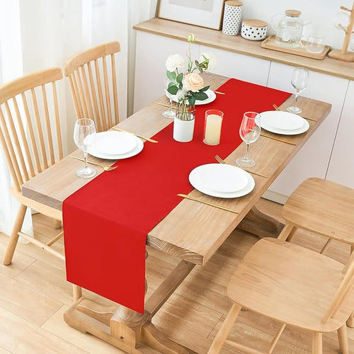 2 Pack Red Table Runner 12 x 60 Inch Solid Color Farmhouse Runners Coffee Table Dresser for Daily Party Home Decoration