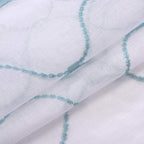 Embroidery Sheer Curtains Blue 84 Inches, Rod Pocket Voile Drapes for Living room, Bedroom, Window Treatments Wave Diamond Semi Crinkle Curtain Panels for Yard, Patio, Villa, Set of 2, 52"x 84".