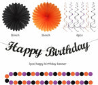 Black-Purple Orange Halloween Birthday Party-Decorations - 21pcs Happy Banner,Paper Lanterns Honeycomb,Tissue Pom Poms Flower Fan,Kids Classroom Hanging Streamers Garland Decor Supplies Huglony