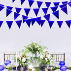 Royal Blue Party Decoration Navy Blue Triangle Pennant Banner Flag Dark Blue Metallic Fabric Bunting Garland for Graduation Wedding Retirement Bridal Shower Birthday Nautical Ahoy Achor Party Supplies