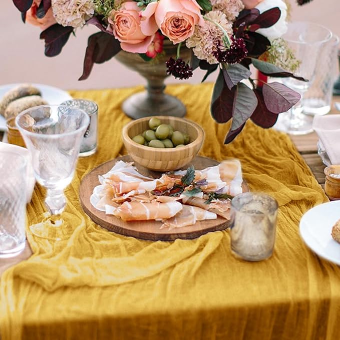 1 Pack Cheesecloth Table Runner 10Ft Christmas Gauze Boho Table Runners for Wedding Decor Bridal Shower Decorations Baby Shower Party(35" x 120")