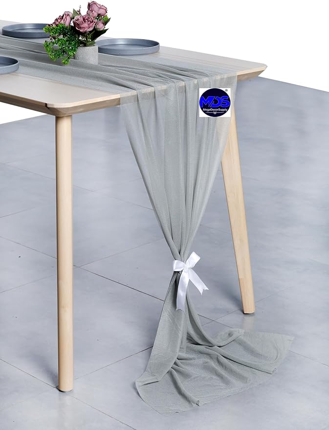 MDS Halloween Chiffon Table Runner - 15 Pack, 29 x 170 Inches, 14ft Each - Sheer Spooky Table Runners for Haunted House Parties, Trick-or-Treat Tables, Witchy Décor, Wedding & Events - Gray