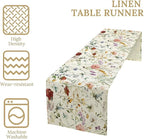 Floral Butterfly Table Runner,Rustic Colorful Flower Botanical Watercolor Pattern Print Burlap for Hotel Indoors Outdoor Dining Room Kitchen Holiday Party, 13x60in