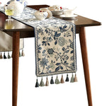 Decorative Linen Table Runner 87 Inches Long,Chinoiserie Blue Floral Cloth Runner for Coffee Table Decor Tabletop Table Runners for Kitchen,Dining,Party,Home,Christmas,12"*87"