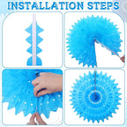 Outus 12 Pcs Hanging Honeycomb Paper Fans Sets, Fiesta Blue and White Party Decorations, Tissue Paper Flowers Supplies for Birthday Wall Classroom Wedding Bridal Photo Backdrop (8/14 Inch)
