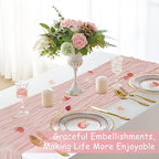 Pink Table Runner, 10Ft 120in Cheesecloth Table Runner, Gauze Rustic Cheese Cloth Table Runners for Wedding, Party, Baby & Bridal Shower, Boho Table Runners for Christmas Thanksgiving Halloween Easter