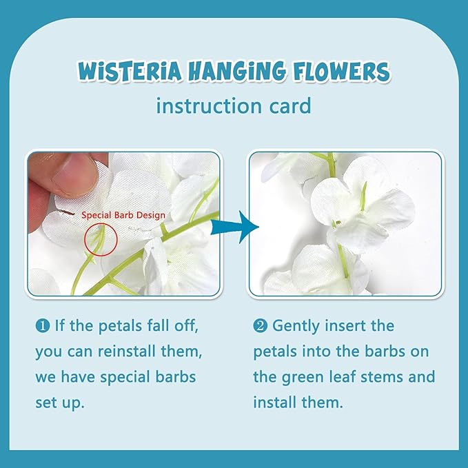 24 Pack Lake Blue Wisteria Hanging Flowers Garland, 3.77 Feet Artificial Flower Vines, Fake Wisteria, Artificial Vines Hanging Garland for Backdrop Outdoor Yard Garden Decor