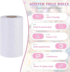 Glitter Tulle Rolls 6” by 50 Yards Sparkle Tulle Fabric Ribbon Sequin Tulle Netting Rolls for DIY Tutu Skirt Wedding Birthday Party Decoration (White/Color)