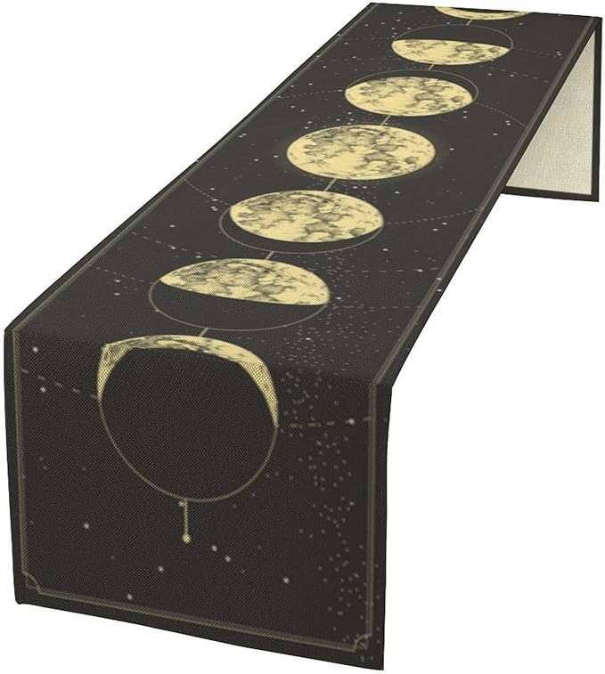 Sun Moon Table Runner, Mysterious Universe Milky Way Interstellar Space Western Traditional Elements able Runner for Party Living Room Home Kitchen Dinner Table Runner 13x120 Inch