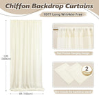 10ft x 10ft Ivory Backdrop Curtain Drapes, Wrinkle-Free Sheer Chiffon Fabric Photo Background Panels for Wedding Arch Party Ceremony Stage Photography Decorations