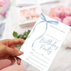 SIXEIGHT Blue Bow Birthday Invitations Blue Ribbon Bow Birthday Party Invitations 20 Party Invitations with Envelopes for Girls Boys Birthday Party Favor & Decoration (4"x6")-A07