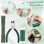 PAXCOO Floral Tape and Floral Wire Arrangement Tool Kit with Green Floral Tape, Floral Wire, Boutonniere Flower pin, Wire Cutter, White Ribbon and Elastic Pearl Wrist Corsage Bands for Bouquets