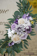 ponatia Wedding Arch Flowers (Pack of 2), Artificial Purple Flowers for Wedding Welcome Signs Decorations and Arch Flower for Ceremony Reception Decoraction (Lilac & Cream)