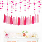 Rose Hot Pink Party Decorations - 23pcs Girl Birthday Baby Shower Tissue Pom Poms Streamers, Bachelorette Bridal Wedding Engagement Supplies Tassel Garland Banner, Favors Decor Ouruola