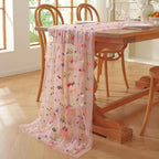 Pink Embroidery Daisy Fall Table Runner 120Inch 10FT Florals Soft Sheer Tulle Fabric Table Runner for Home Decor, Brithday, Wedding, Baby Shower ,Holiday ,Parties, DIY Craft,3PC