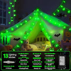 Connectable Green Halloween Lights Outdoor Indoor - 43FT 100LED Globe String Lights Plug in with Timer, 13 Modes Fairy Light Waterproof for Party Halloween Decorations Bedroom Decor