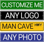 Custom Signs Outdoor Metal, Personalized Street Reflective Signs with Text Photo, 6x24 Inches, Single/Double Sided, Rust Free .040 Aluminum