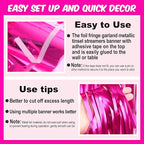 4 Pack 10 Ft Fuchsia Foil Fringe Garland Metallic Streamers Tinsel Banner Wall Hanging Garland Backdrop for Parade Floats, Halloween, Christmas, Thanksgiving, New Year Party Decorations