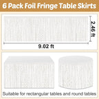 6 Pack 29x108 Inch Macaron White Wave Foil Fringe Table Skirts Metallic Banner for Tinsel Streamer Garland Backdrop for Parade Floats Wedding, Mother's Day, Birthday Mardi Gras Party Decorations
