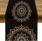 Golden Mandala Table Runner, Traditional Indian Gold Black Flower Vintage Luxury Bohemian Mandala Table Runner for Home Kitchen Dinning Table Indoor Outdoor Holiday, 13x70inch