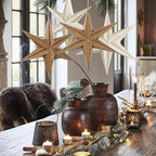 EASY JOY 5 Pcs Wood Grain Paper Star Lanterns 6-Pointed 12 Inch Christmas Hanging Lamp Rustic Paper Decorations Vintage Christmas Home Hanging Decoration for Xmas Tree Wedding Birthday Party Decor