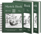 Sketch Book 5.5 X 8.5 inch, Artist Sketch Pad (Pack of 3), 300 Sheets (68lb/100gsm) Spiral Bound Sketchbook, 100 Sheets Each, Acid Free Drawing Paper, Suitable for Adults & Teens