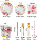 280 Pcs Thanksgiving Floral Paper Plates And Napkins Party Supplies - Bridal Shower Floral Plates,Flower Cups, Forks, Knives And Spoons, Napkins, Straws For Birthdays, Parties And Tea Parties
