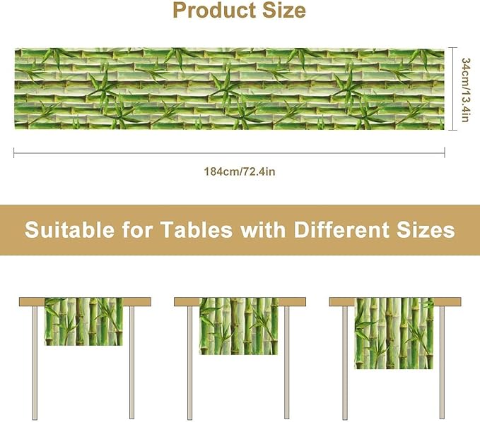 Bamboo Table Runner,Green Plant Print Table Runner for Kitchen Dining Table Home Party Decoration 13x72 Inch