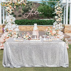 QueenDream Tablecloth 90x156 Rectangle Sequin Tablecloth Silver Wedding Table Linens Glitter Birthday Bridal Party Indoor Outdoor Decorations