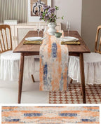Vintage Oil Painted Cotton Linen Table Runner for Dining Kitchen, Wedding Outdoor Party Tablerunners Decoration, Abstract Modern Orange Minimalist Dresser Scarf Coffee Tablecloth Runners 13x108 Inches