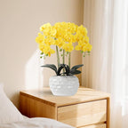 Orchid Artificial Flowers with White Vase Large Silk Faux Phalaenopsis Flowers for Dining Room Table Floral Centerpieces Indoor Decoration,Yellow