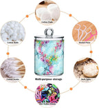 Gredecor Qtip Holder Dispenser 4 Pack Watercolor Flowers Dragonfly Apothecary Jars with Lids Bathroom Vanity Countertop Canister Storage Organizer for Cotton Ball,Swabs,Pads,Floss