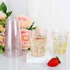 DaYammi 100 Pack 10oz Pink Plastic Cups, Premium Disposable Rose Gold Glitter Plastic Cups for Martini and Cocktail, Hard Clear Disposable Cup with Pink Glitter Perfect for Fancy Wedding Party